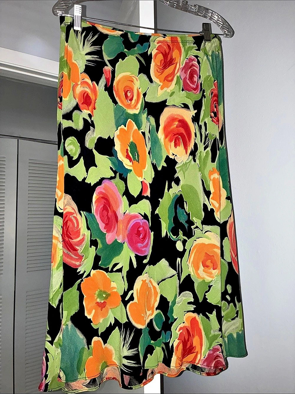 Vintage Ilyse Hart LTD Black Floral Midi Skirt